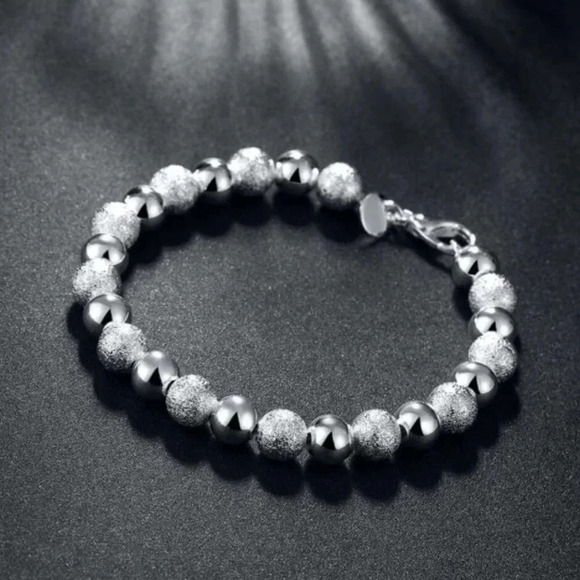 925 Sterling Silver 8 MM Textured Bead Bracelet - Picture 8 of 9